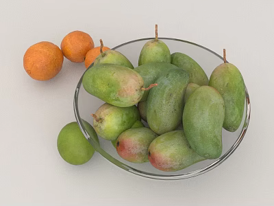 Fresh Ripe Mangoes and Oranges in Glass Bowl with Fruit 3d model