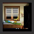 Cartoon Scene Of Cozy Room With Bed Desk Window Blinds Plant Cabinet And Rug