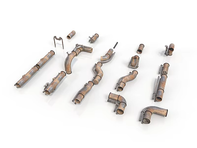 Industrial Metal Pipe Fittings With Various Shapes And Sizes Mechanical Parts 3d model