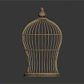 Golden Metal Birdcage with Decorative Design and Ornate Base for Household Decoration
