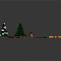 Festive Christmas Scene Decorations With Snowy Green Pine Trees Snowman Gift Boxes Wreath And Ornaments