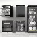 Modern Built in Kitchen Appliances With Black Design And Dish Storage Cabinets
