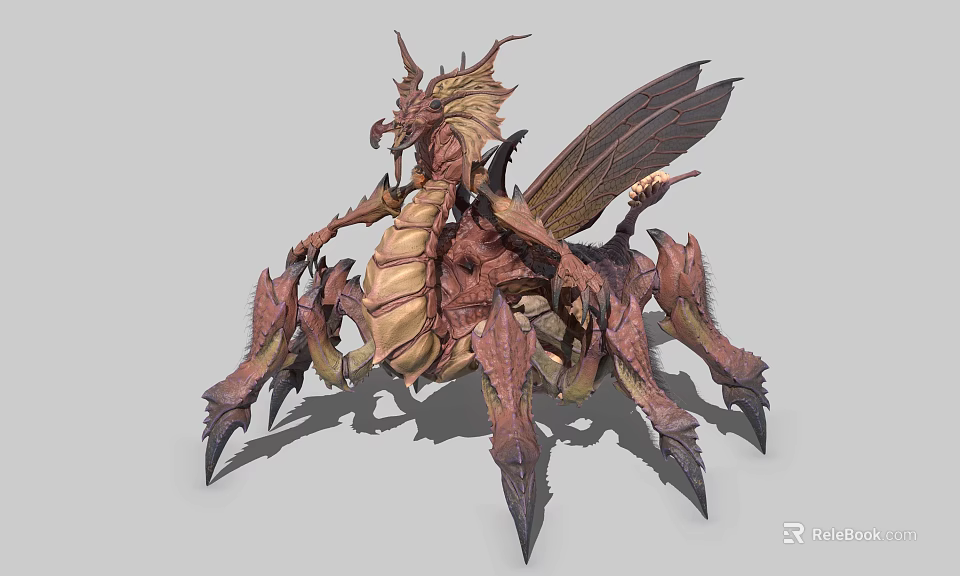 Mythical Creature With Dragon Like Head Insect Body And Wings 3d model 