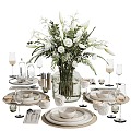 Table Ornaments Tableware Table Vase Ornaments Flowers Dinner Plate Glass 3d model