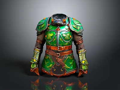 Green Decorative Armor With Brown Belt And Gold Accents For Fantasy Games 3d model