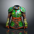 Green Decorative Armor With Brown Belt And Gold Accents For Fantasy Games