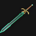 Fantasy Sword With Green Blade Golden Hilt And Emerald Gemstone Decoration