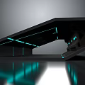Cartoon Futuristic Scene With Black Geometric Structure And Glowing Blue Green Lights