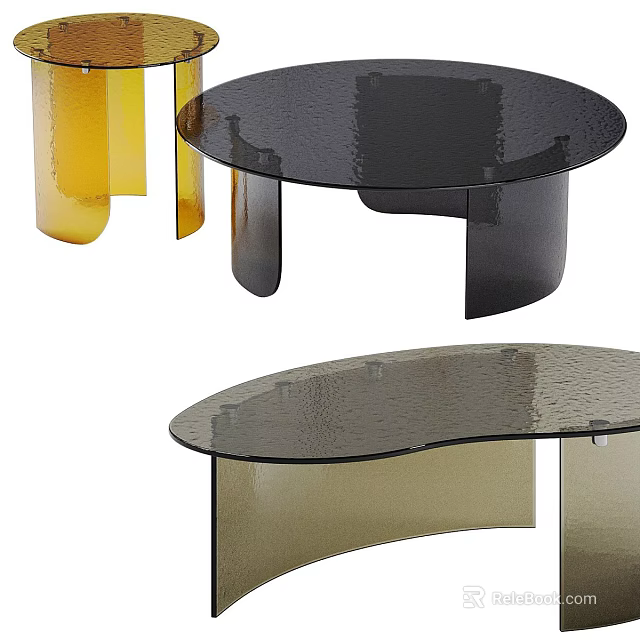 Modern Coffee Table With Textured Glass Top And Curved Supportive Legs 3d model 