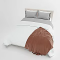 Light Wood Headboard Double Bed With Gray Pillows White Striped Sheet And Brown Blanket