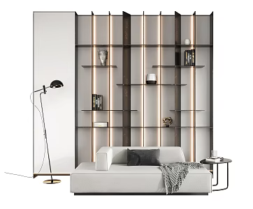 Modern chaise longue bookcase sofa floor lamp combination 3d model