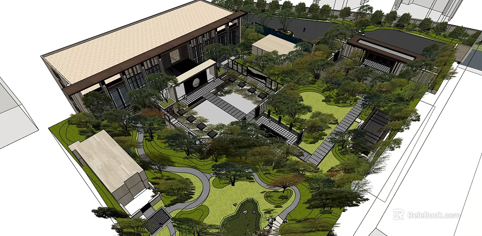 Residential Landscape Design With Lush Greenery Courtyard Paths And Architectural Features 3d model 