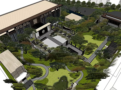 Residential Landscape Design With Lush Greenery Courtyard Paths And Architectural Features 3d model