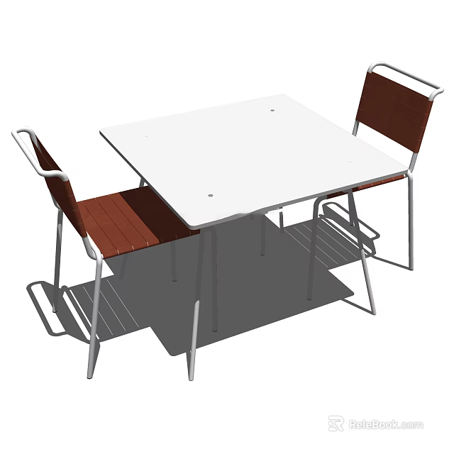 Modern Office Desk With Square White Tabletop Two Brown Chairs And Metal Frame 3d model 