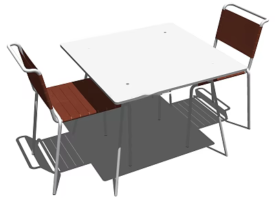 Modern Office Desk With Square White Tabletop Two Brown Chairs And Metal Frame 3d model