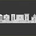 White Furniture Models Featuring Columns Domes and Diverse Roof Designs on Black Background