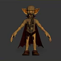 3D Fantasy Goblin Creature With Pointed Ears Long Beard Tattered Red Cloak And Brown Shoes