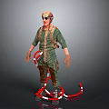 Helicopter Pilot in Green Flight Suit With Goggles Helmet and Red White Ropes