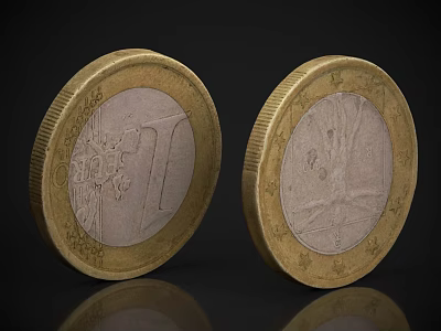 Shiny 1 Euro Metal Coins With European Map And Stars For Daily Use 3d model