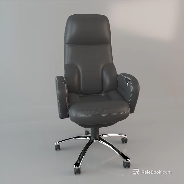 Black Leather Office Chair With High Back Armrests And Wheeled Chrome Base 3d model 