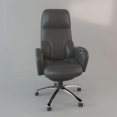 Black Leather Office Chair With High Back Armrests And Wheeled Chrome Base 3d model