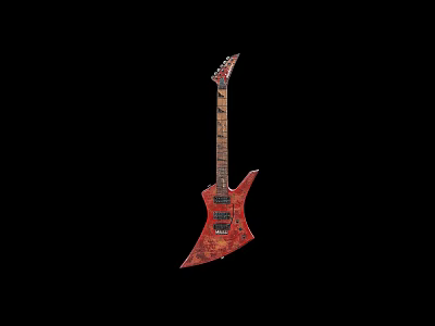 Red Painted Electric Guitar Musical Instrument with Artistic Design and Black Background 3d model