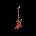 Red Painted Electric Guitar Musical Instrument with Artistic Design and Black Background