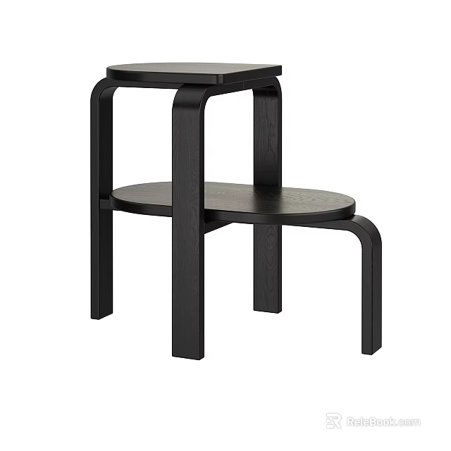 Black Wooden Stool With Modern Minimalist Design Square Top And Round Lower Shelf 3d model 