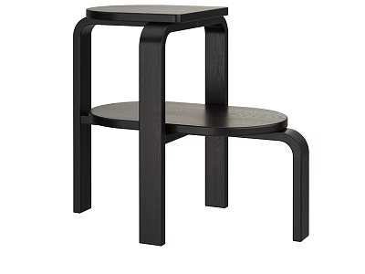 Black Wooden Stool With Modern Minimalist Design Square Top And Round Lower Shelf 3d model