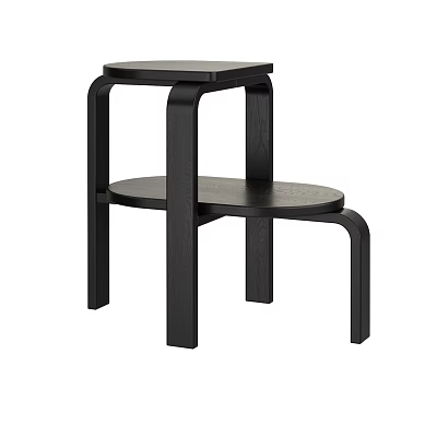 Black Wooden Stool With Modern Minimalist Design Square Top And Round Lower Shelf 3d model