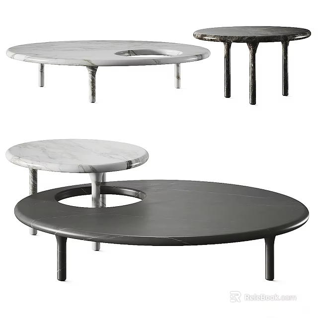 Modern Round Coffee Tables With Marble Tops And Metal Legs In Black And White 3d model 