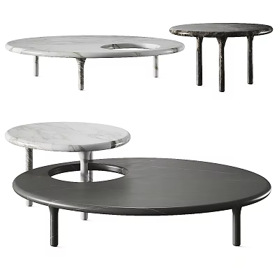 Modern Round Coffee Tables With Marble Tops And Metal Legs In Black And White 3d model