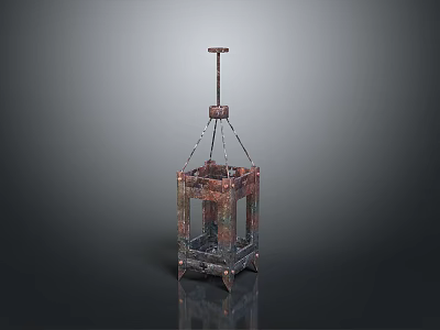Antique Copper Metal Lantern With Ornate Framework And Decorative Stand 3d model