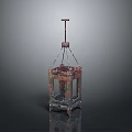 Antique Copper Metal Lantern With Ornate Framework And Decorative Stand