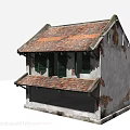 Vintage Building Exterior Detail With Green Shutters White Wall And Wooden Eaves Structure
