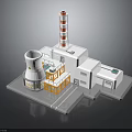 Industrial Building Facility Featuring Cylindrical Structure White Main Body And Red White Tower Components 3d model