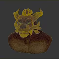 Fierce Game and Movie Character With Red Fur Green Eyes Sharp Horns And Fangs