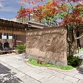 Traditional Garden Landscape Design With Red Maple Tree Archway Stone Pavement And Seating Area