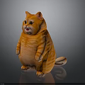 Orange Fat Cat Standing 3D Model With Orange Stripes And Gray Background