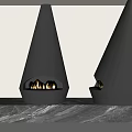 Two Modern Conical Black Metal Fireplaces On Marble Base With Burning Flames