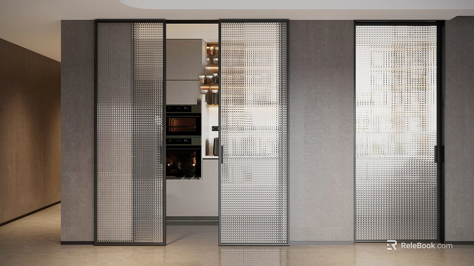 Modern Home Interior Design With Black Frame Perforated Metal Sliding Doors 3d model 
