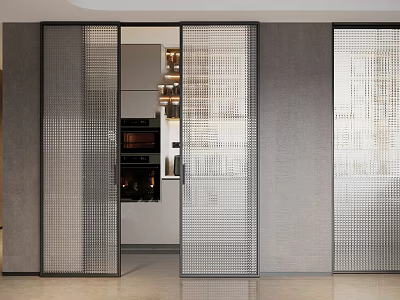 Modern Home Interior Design With Black Frame Perforated Metal Sliding Doors 3d model