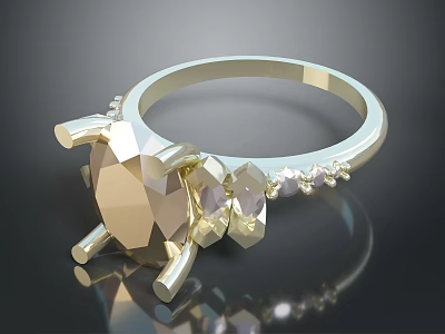 Elegant Gold Ring With Large Central Gemstone And Small Accent Stones 3d model