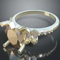Elegant Gold Ring With Large Central Gemstone And Small Accent Stones 3d model