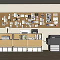 Light Brown Entryway Side Cabinet With Storage Drawers Lamp Printer Books And Corkboard