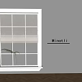 Pleated Beige Fabric Roman Shades In White Window Frame With Green Plant
