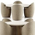 Modern Round Table and Woven Rattan Chair Set with Wooden Legs and Comfortable Seats