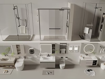 Sleek Modern Bathroom Combination With Shower Vanity Toilet Mirrors And Cabinets 3d model