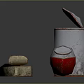 Household Metal Containers Featuring Open Tin Can And Curved Red Canister