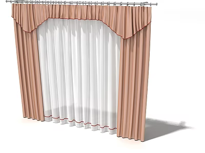Brown Curtains With Red Trim And White Sheer Layers For Window Decoration 3d model
